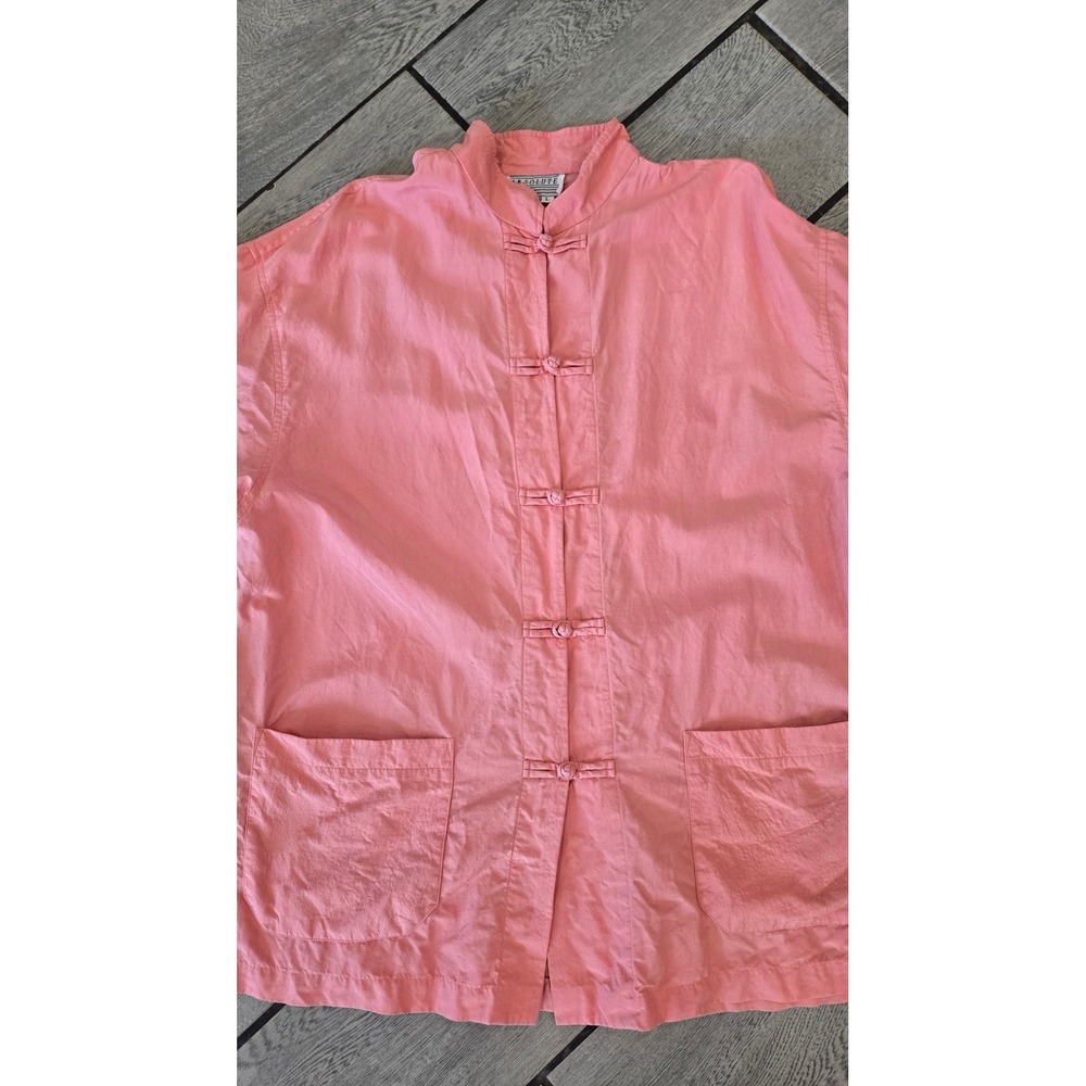 Vintage Absolute Pink 100% Silk Mandarin Collar Frog Closure Jacket Large - Picture 2 of 8